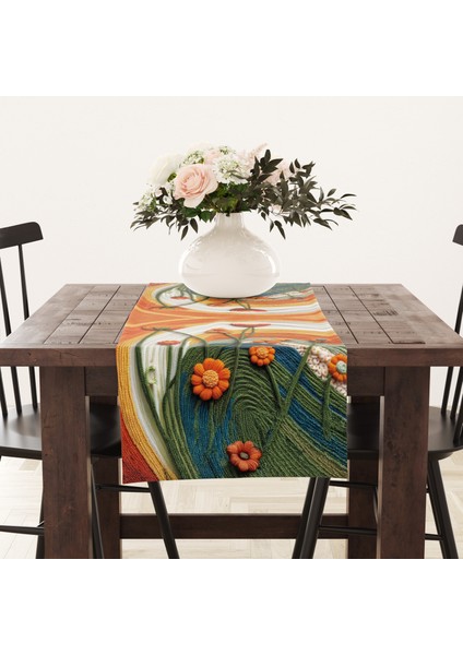 Punch Işlemeli Görünümlü Sonbahar Yaprak Desen Leke Tutmaz Kumaş Kenarları Dikişli Dekoratif Masa Örtüsü Runner 45×100 cm fiyatları