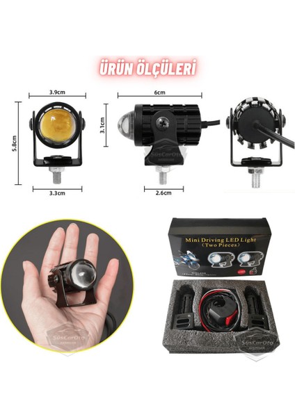 Motosiklet Mini Sis Farı Çift Renk Sarı-Beyaz Aç Kapa Düğmeli Scooter Araç Off Road LED Lamba 8V-80V Projektör Metal Kasa Arazi Çalışma Lambası 2 Adet Set fırsatları