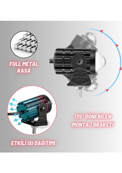 Motosiklet Mini Sis Farı Çift Renk Sarı-Beyaz Aç Kapa Düğmeli Scooter Araç Off Road LED Lamba 8V-80V Projektör Metal Kasa Arazi Çalışma Lambası 2 Adet Set