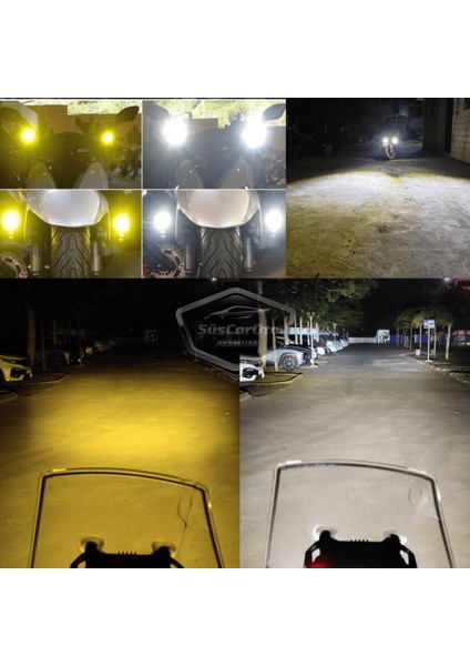 Motosiklet Mini Sis Farı Çift Renk Sarı-Beyaz Aç Kapa Düğmeli Scooter Araç Off Road LED Lamba 8V-80V Projektör Metal Kasa Arazi Çalışma Lambası 2 Adet Set