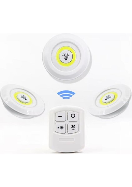 3 Lü Kumandalı Yapışkanlı Kablosuz Pilli LED Spot Lamba Işıldak