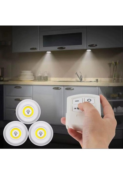3 Lü Kumandalı Yapışkanlı Kablosuz Pilli LED Spot Lamba Işıldak fiyatları