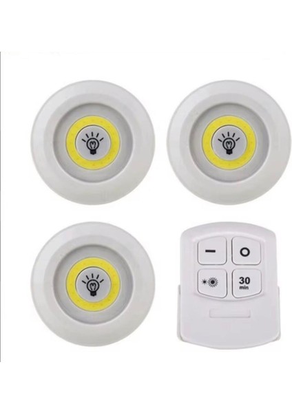 3 Lü Kumandalı Yapışkanlı Kablosuz Pilli LED Spot Lamba Işıldak fırsatları