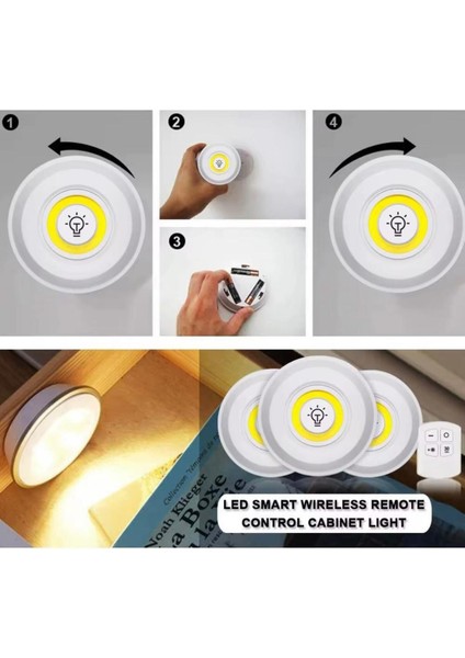 3 Lü Kumandalı Yapışkanlı Kablosuz Pilli LED Spot Lamba Işıldak indirimleri