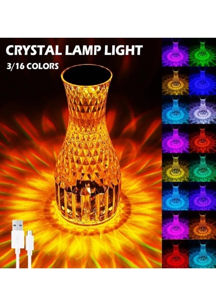 Kristal Masa Lambası Rgb Renk Değiştiren Gece Lambası 16 Renk ve 4 Mod Dokunmatik Kontrol