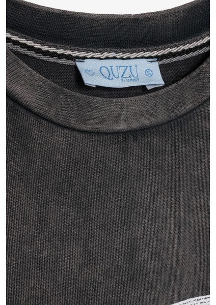 Yıkamalı Paris Baskılı Oversize Tişört Antrasit fiyatları