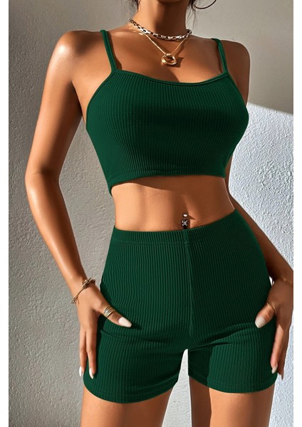 Kadın Yeşil Şortlu Kaşkorse Gecelik Takım fırsatları