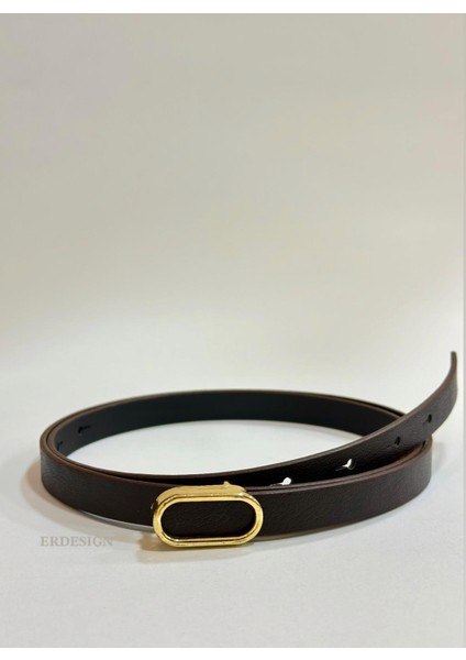 Kadın Acı Kahverengi Kemer Gold Aksesuarlı Kemer