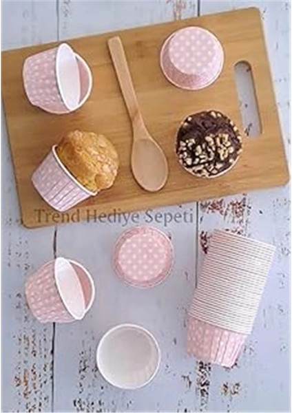 50'li Açık Pembe Puantiyeli Muffin Kek Kalıbı, Kek Kapsülü Cupcake Kalıbı
