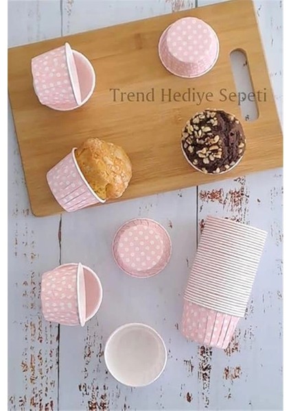 50'li Açık Pembe Puantiyeli Muffin Kek Kalıbı, Kek Kapsülü Cupcake Kalıbı