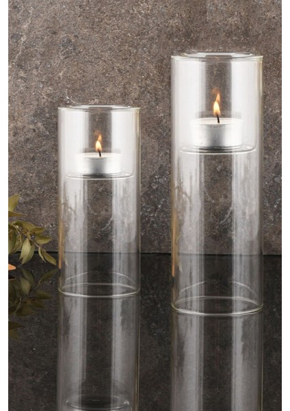 Şeffaf Cam Silindir Mumluk Seti, 2'li, Isıya Dayanıklı, Çok Amaçlı, Modern Tasarım