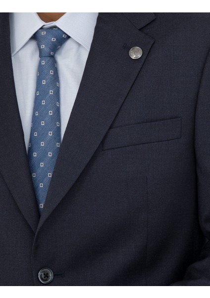 Erkek %100 Yün Lacivert Slim Fit Takım Elbise 50272759-VR033