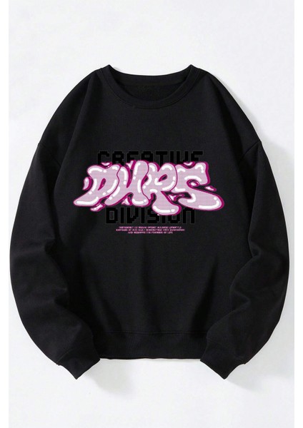 Creative Dıvıson Unisex Siyah Bisiklet Yaka Pamuklu Sweatshirt