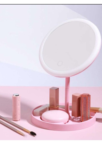 Dokunmatik LED Işıklı USB Li Yuvarlak Masa Üstü Makyaj Aynası Makyaj Aynası Ledli