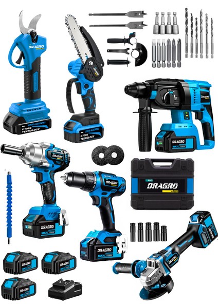 Professional 6 Lı Set 21V Darbeli Hilti Taşlama Testere Makas Matkap Vidalama Somun Sıkma