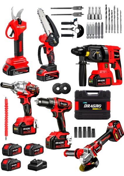 Professional 6 Lı Set 21V Darbeli Hilti Taşlama Testere Makas Matkap Vidalama Somun Sıkma