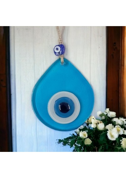 Orta Boy Şeffaf Turkuaz Damla Desen Nazar Boncuklu Duvar Dekoru Cam Duvar Süsü fiyatları