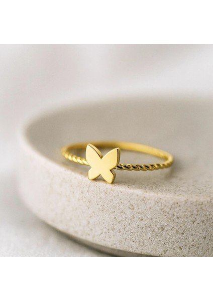 14 Ayar Altın Minik Kelebek Sarmal Yüzük