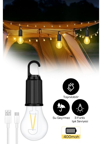 Taşınabilir Şarjlı LED Ampül Outdoor Kamp Bahçe Lambası