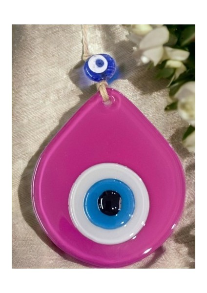 Orta Boy Pembe Damla Desen Nazar Boncuklu Duvar Dekoru Cam Duvar Süsü