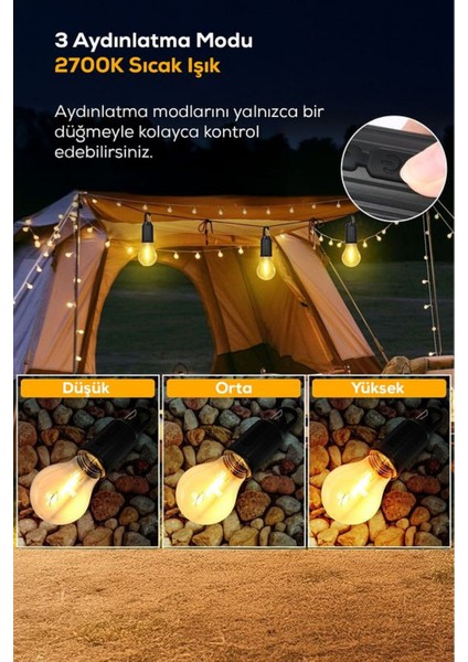 Taşınabilir Şarjlı LED Ampül Outdoor Kamp Bahçe Lambası