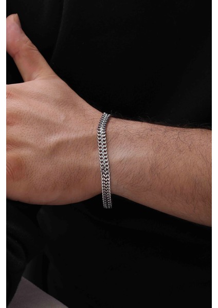 Kılçık Desenli Çelik Erkek Bileklik