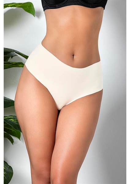3'lü Paket Dikişsiz, Iz Yapmaz, Lazer Kesim, Yüksek Bel Slip Külot Ekru (BRF21263)