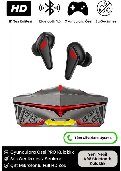K98 Pro Oyuncu Hd Ses Mikrofonlu Işıklı Metal Kasa Ios Android Uyumlu Bluetooth Kablosuz Kulaklık