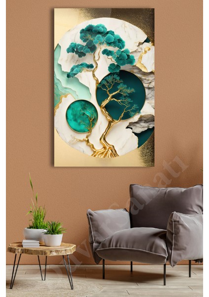 Soyut Bonsai Ağaç Cam Tablo Yeşil Gold Ev Ofis Salon Hediyelik Büyük Tablo indirimleri