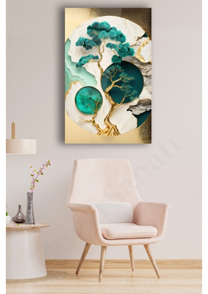 Soyut Bonsai Ağaç Cam Tablo Yeşil Gold Ev Ofis Salon Hediyelik Büyük Tablo fırsatları