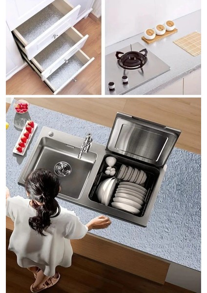 Rulo Gümüş Alüminyum Folyo Duvar Kağıdı, Kendinden Yapışkanlı Raf Içi, Su Geçirmez Folyo 2 mt x 60 cm