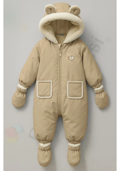 Yeni Içi Peluş Patikli Eldivenli Kapüşonlu Kar Kışlık Çocuk Erkek Bebek Astronot Tulum Kozmonot Mont