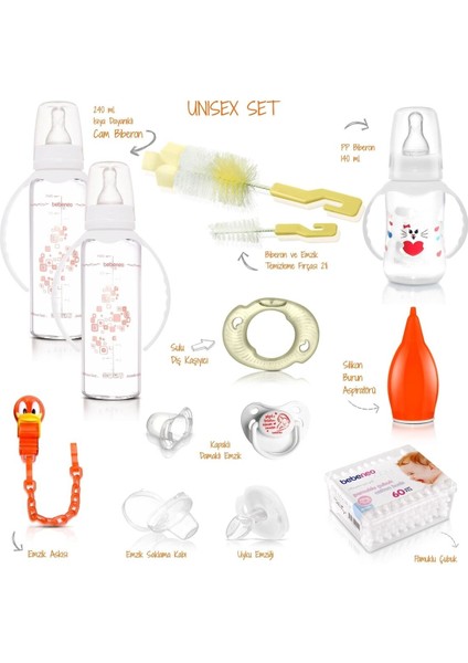 Bebekler Için Unisex Emzik ve Biberon Seti, Doğum Hediyesi, Yenidoğan Hediye Seti