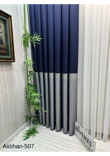 Nivemeshome Aslıhan Lacivert FT632116 V-507 1/3 Sık Pile Fon Perde Apm