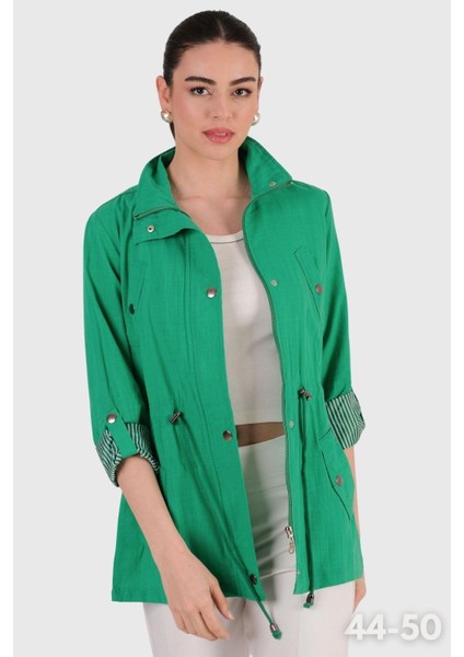 Oriente Dik Yaka Fermuarlı Çıtçıtlı Kaban Yeşil