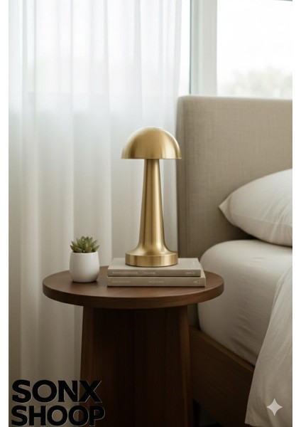 Dokunmatik Mantar Masa Lambası Gold Kasa Renkli 3 Işık Şarjlı Masa Lambası modelleri