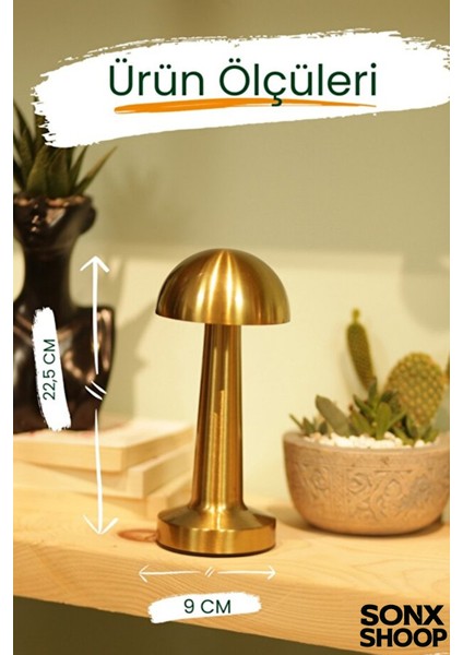 Dokunmatik Mantar Masa Lambası Gold Kasa Renkli 3 Işık Şarjlı Masa Lambası indirimleri