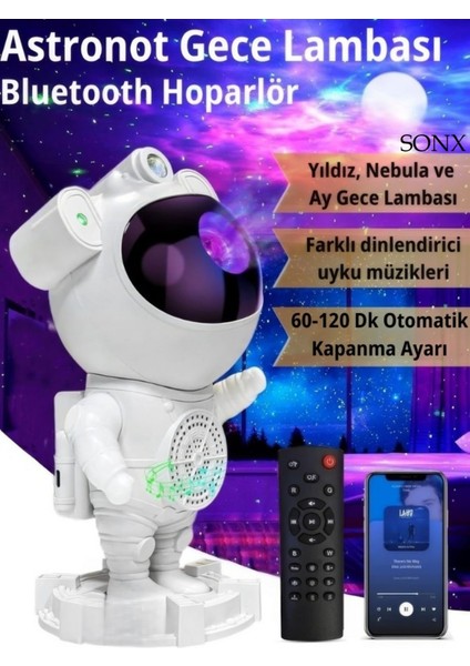 Astronot Bluetooth Hoparlör Bulutsusu Galax Yay Tavan Gökyüzü Projektör Zamanlayıcı Gece Lambası