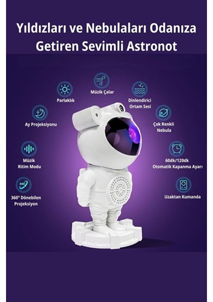 Astronot Bluetooth Hoparlör Bulutsusu Galax Yay Tavan Gökyüzü Projektör Zamanlayıcı Gece Lambası fırsatları