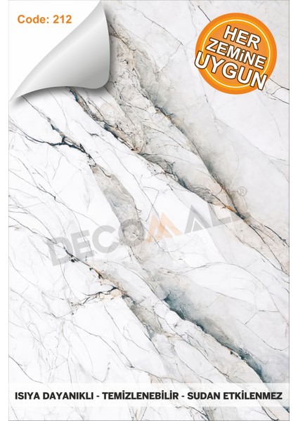 Suya Dayanıklı Mutfak Banyo Zemin Mermer Mobilya Fayans Yapışkanlı Folyo Kaplama Code 212