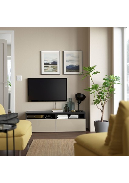 Tv sehpası, venge-parlak cila-bej, 120x42x39 cm, SELSVIKEN, fren raylı modelleri