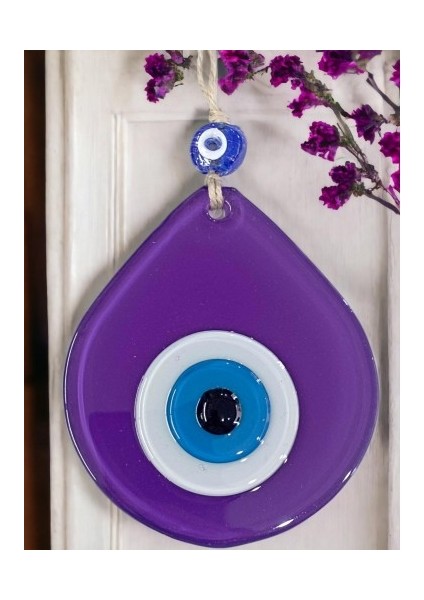 Orta Boy Mor Damla Desen Nazar Boncuklu Duvar Dekoru Cam Duvar Süsü