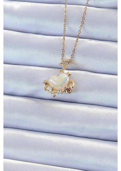 316L Çelik Zincir Altın Renk Zirkon Taşlı Gezegen Görünümlü Kalp Kolye