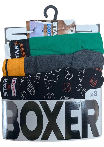 Star 105 Desenli Jakar Erkek 3'lü Kemer Boxer