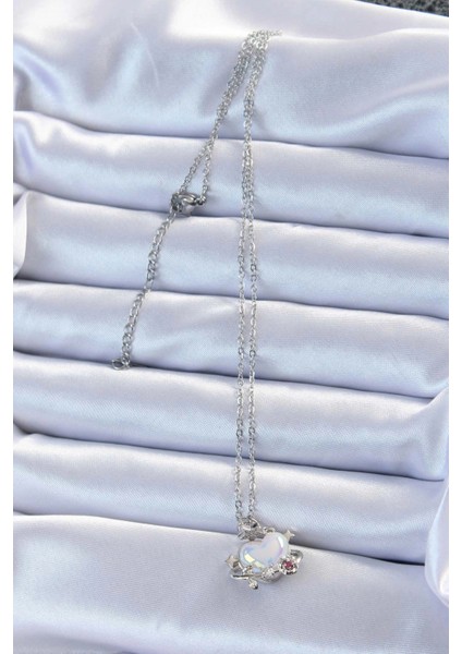 316L Çelik Zincir Gümüş Renk Zirkon Taşlı Gezegen Görünümlü Kalp Kolye fiyatları