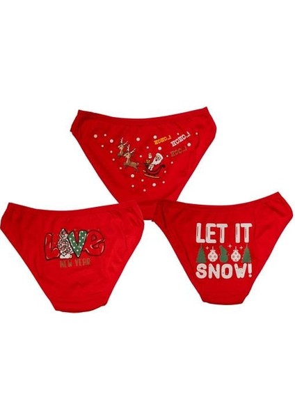 Kırmızı Yılbaşı Desenli 3'lü Pamuklu Külot Takımı AX22969 fiyatları