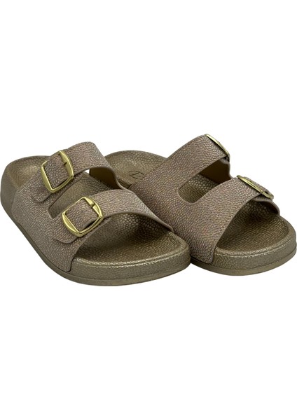 Kadın Ortopedik Taban Altın Desenli Rahat Günlük Kullanım ve Plaj Terliği