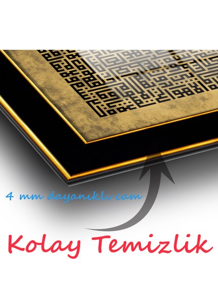 Ayetel Kürsi Kufi Kare Cam Tablo, Dini Islami Ev Ofis Salon Duvar Dekoru Hediyelik Büyük Tablo modelleri