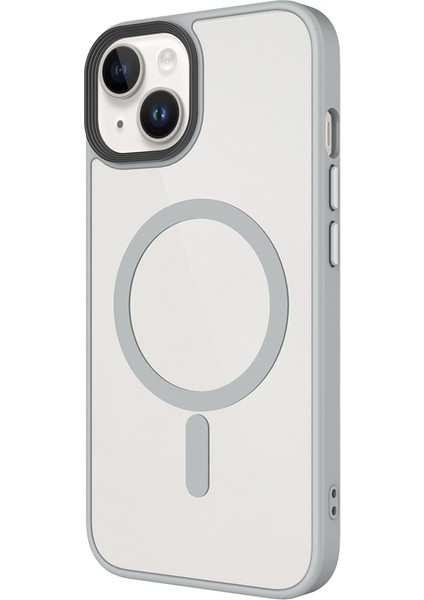 iPhone 14 Plus Kılıf Mat Arka Yüzey Wireless Şarj Özellikli Mkst Flet M-Safe Kapak - Gri modelleri