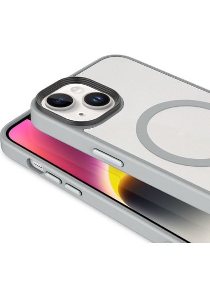 iPhone 14 Plus Kılıf Mat Arka Yüzey Wireless Şarj Özellikli Mkst Flet M-Safe Kapak - Gri fırsatları